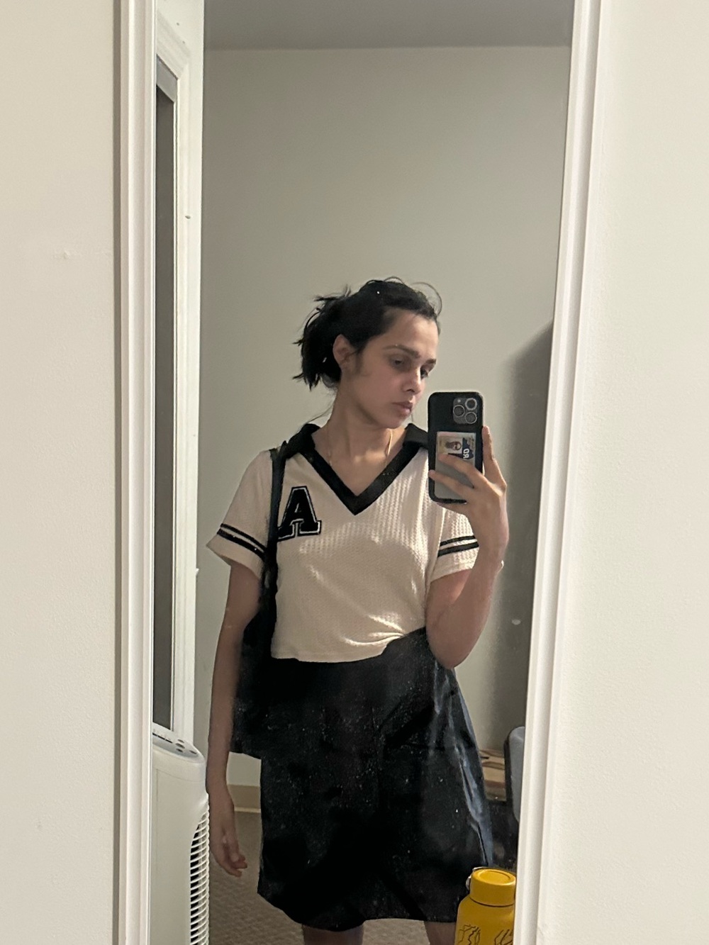 SHEIN Beige Crop Polo Top with Black Trim